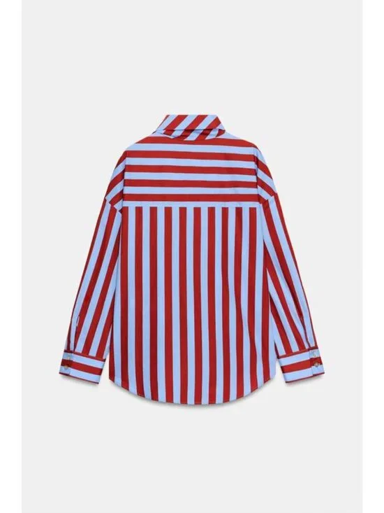 ZARA BOW NECK STRIPED SHIRT - Picture 9 of 10
